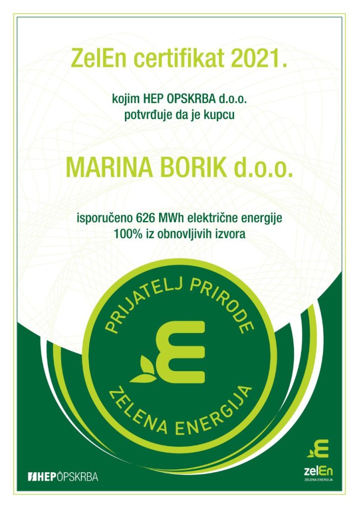 Marina Borik Zeleni certifikat HEP-a za 2021