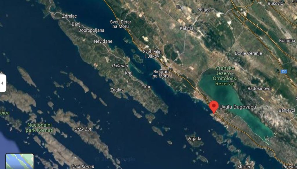Položaj Marine Drage u uvali Dugovača Screenshot Google Maps