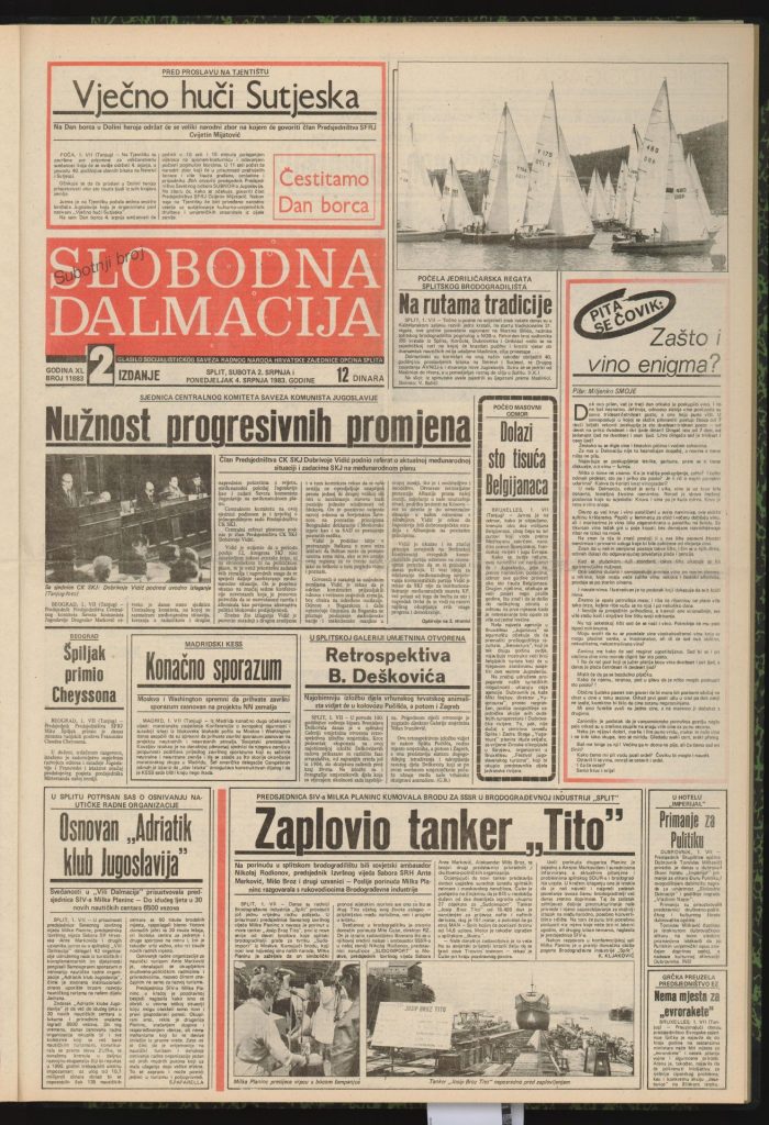 Vijest u Slobodnoj Dalmaciji o osnutku ACY-ja