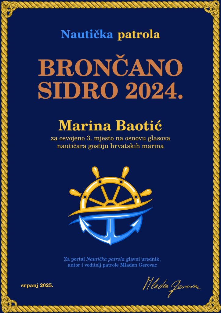 Brončano sidro Nautičke patrole za 2024 godinu osvojila je Marina Baotić